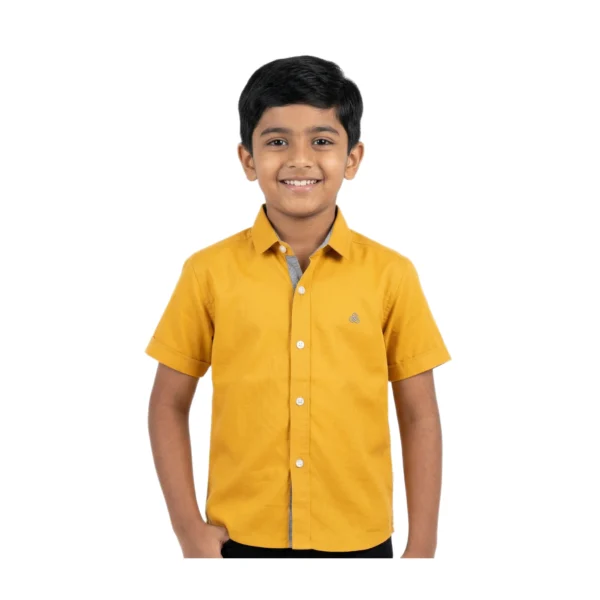 Sun-Kissed Mustard Solid half-sleeve casual shirt (Model Image 1) Sun-Kissed Mustard Solid Half-Sleeve Casual Shirt