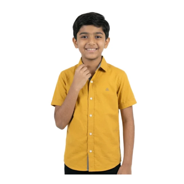 Sun-Kissed Mustard Solid half-sleeve casual shirt (Model Image 2) Sun-Kissed Mustard Solid Half-Sleeve Casual Shirt