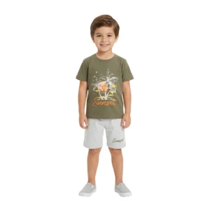 Sunset Tropical Graphic Tee & Marl Shorts 2-Piece Set