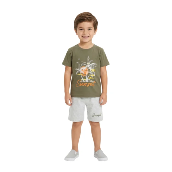 Sunset Tropical Graphic Tee & Marl Shorts 2-Piece Set