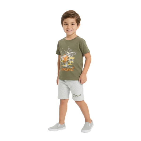 Sunset Tropical Graphic Tee & Marl Shorts 2-Piece Set
