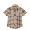 Vintage Khaki Tartan Half-Sleeve Casual Shirt