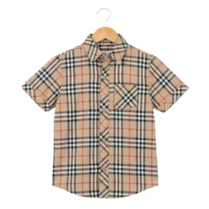 Vintage Khaki Tartan Half-Sleeve Casual Shirt