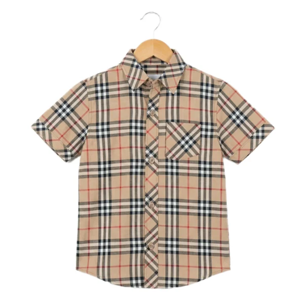 Vintage Khaki Tartan Half-Sleeve Casual Shirt