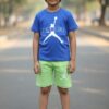 Basketball Graphic T-Shirt & Shorts Set – Royal Blue Tee with Lime Green Shorts, Summer Casual 2-Piece Outfit