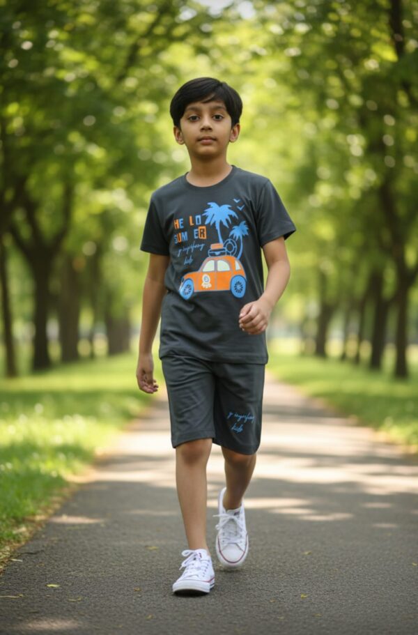 WhatsApp Image 2026-10-03 at 1.13.55 PM (2) Summer Road Trip Graphic T-Shirt & Shorts Set – Charcoal Grey Tee with Matching Shorts, Casual 2-Piece Outfit