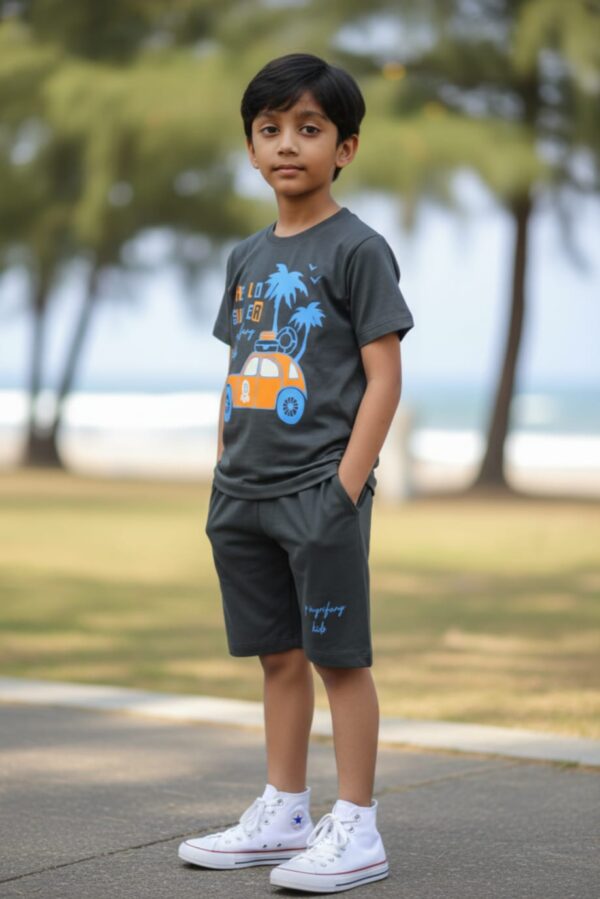 WhatsApp Image 2026-10-03 at 1.13.56 PM Summer Road Trip Graphic T-Shirt & Shorts Set – Charcoal Grey Tee with Matching Shorts, Casual 2-Piece Outfit