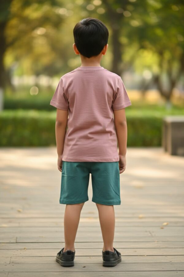 Gamer Controller Graphic T-Shirt & Shorts Set – Dusty Mauve Tee with Forest Green Shorts, Casual 2-Piece Outfit