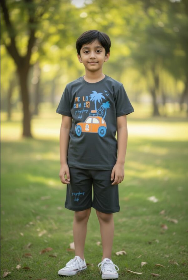 WhatsApp Image 2026-10-03 at 1.13.57 PM Summer Road Trip Graphic T-Shirt & Shorts Set – Charcoal Grey Tee with Matching Shorts, Casual 2-Piece Outfit
