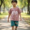 Gamer Controller Graphic T-Shirt & Shorts Set – Dusty Mauve Tee with Forest Green Shorts, Casual 2-Piece Outfit