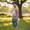Gamer Controller Graphic T-Shirt & Shorts Set – Dusty Mauve Tee with Forest Green Shorts, Casual 2-Piece Outfit