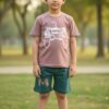 Gamer Controller Graphic T-Shirt & Shorts Set – Dusty Mauve Tee with Forest Green Shorts, Casual 2-Piece Outfit