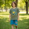 Olive Green & Teal Football Print 2-Piece Set