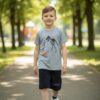 Dinosaur Graphic T-Shirt & Shorts Set – Heather Grey Tee with Black Shorts, Summer Casual 2-Piece Outfit