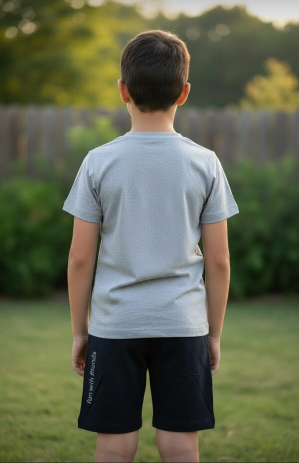 Dinosaur Graphic T-Shirt & Shorts Set – Heather Grey Tee with Black Shorts, Summer Casual 2-Piece Outfit