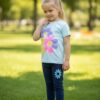 Flower Graphic T-Shirt & Leggings Set – Pastel Aqua Tee with Navy Blue Leggings, Casual 2-Piece Outfit
