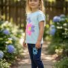 WhatsApp Image 2026-10-03 at 1.14.24 PM Flower Graphic T-Shirt & Leggings Set – Pastel Aqua Tee with Navy Blue Leggings, Casual 2-Piece Outfit