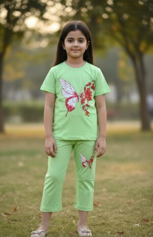 Lime Green Butterfly & Floral Print 2-Piece Set
