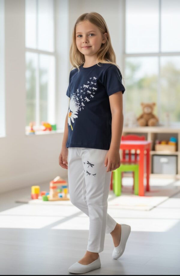 Navy & White Daisy Dragonfly Print 2-Piece Set