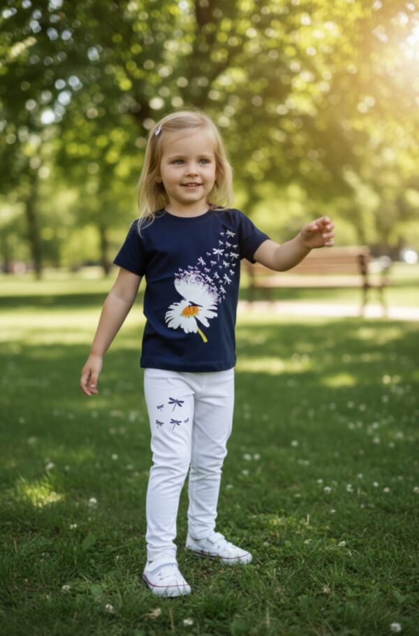 Navy & White Daisy Dragonfly Print 2-Piece Set
