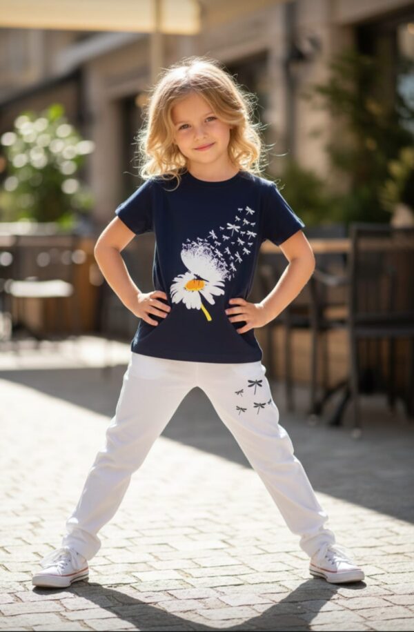 Navy & White Daisy Dragonfly Print 2-Piece Set