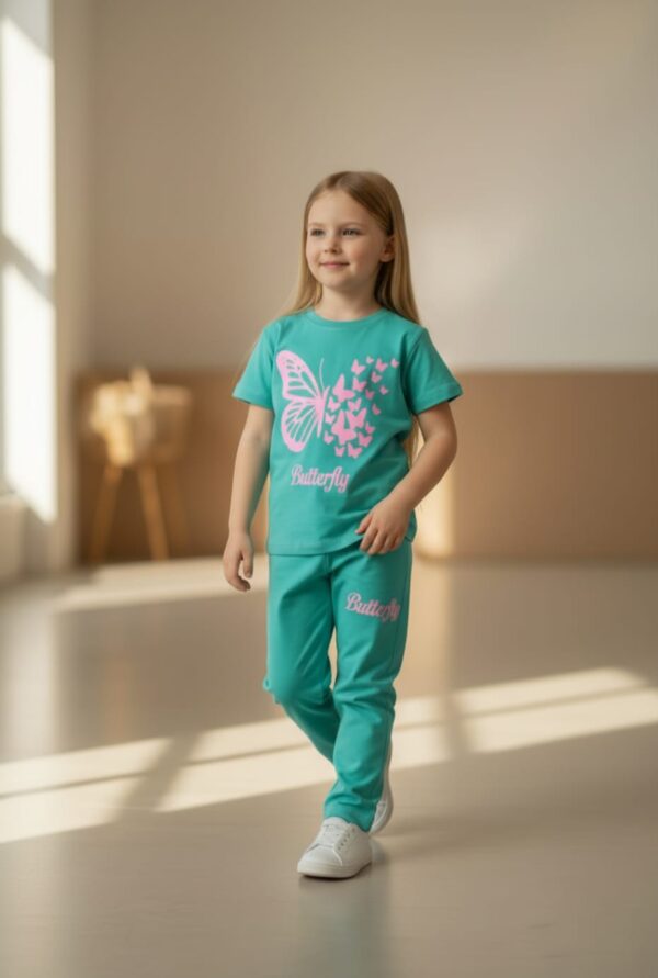 WhatsApp Image 2026-10-03 at 1.14.32 PM Butterfly Graphic T-Shirt & Pants Set – Teal Green Tee with Matching Straight-Leg Pants, Casual 2-Piece Outfit