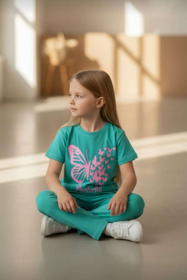 WhatsApp Image 2026-10-03 at 1.14.33 PM Butterfly Graphic T-Shirt & Pants Set – Teal Green Tee with Matching Straight-Leg Pants, Casual 2-Piece Outfit
